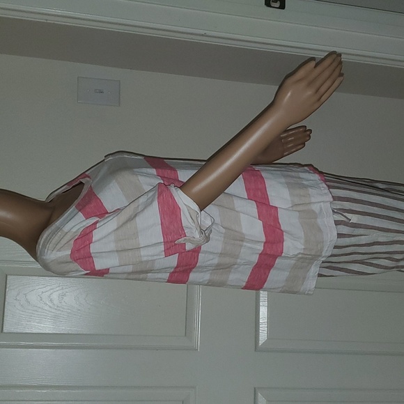 Kate Parks 1x cabana Stripe button tab half sleeve breast pocket - Picture 3 of 6